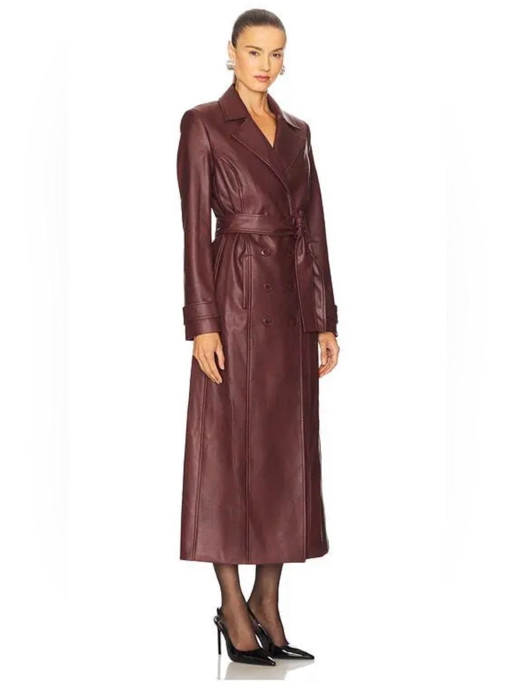 Bardot Burgundy Faux Leather Longline Coat — image 3 of 4